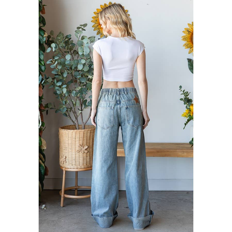 WASHED FOIL LOVE PATCHWORK DENIM JEANS