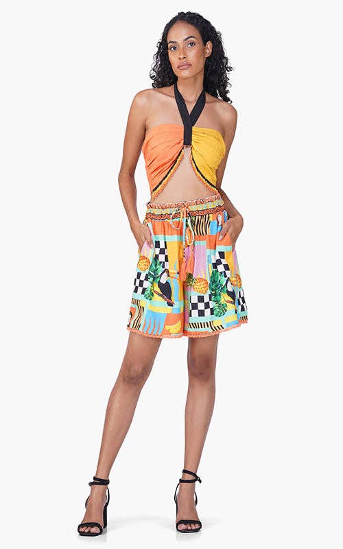 Toucan Tropical Printed Shorts with Tassels