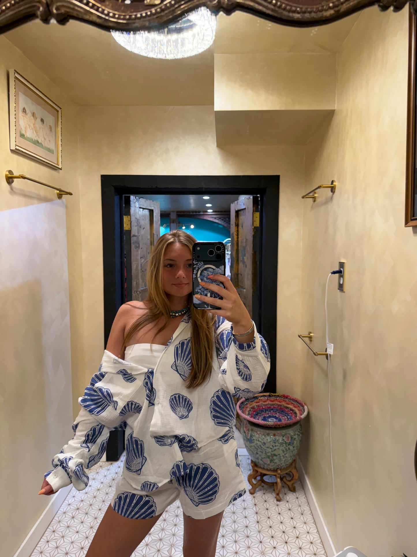 Seaside Blue Shell Cotton Gauze Shirt & Short Set