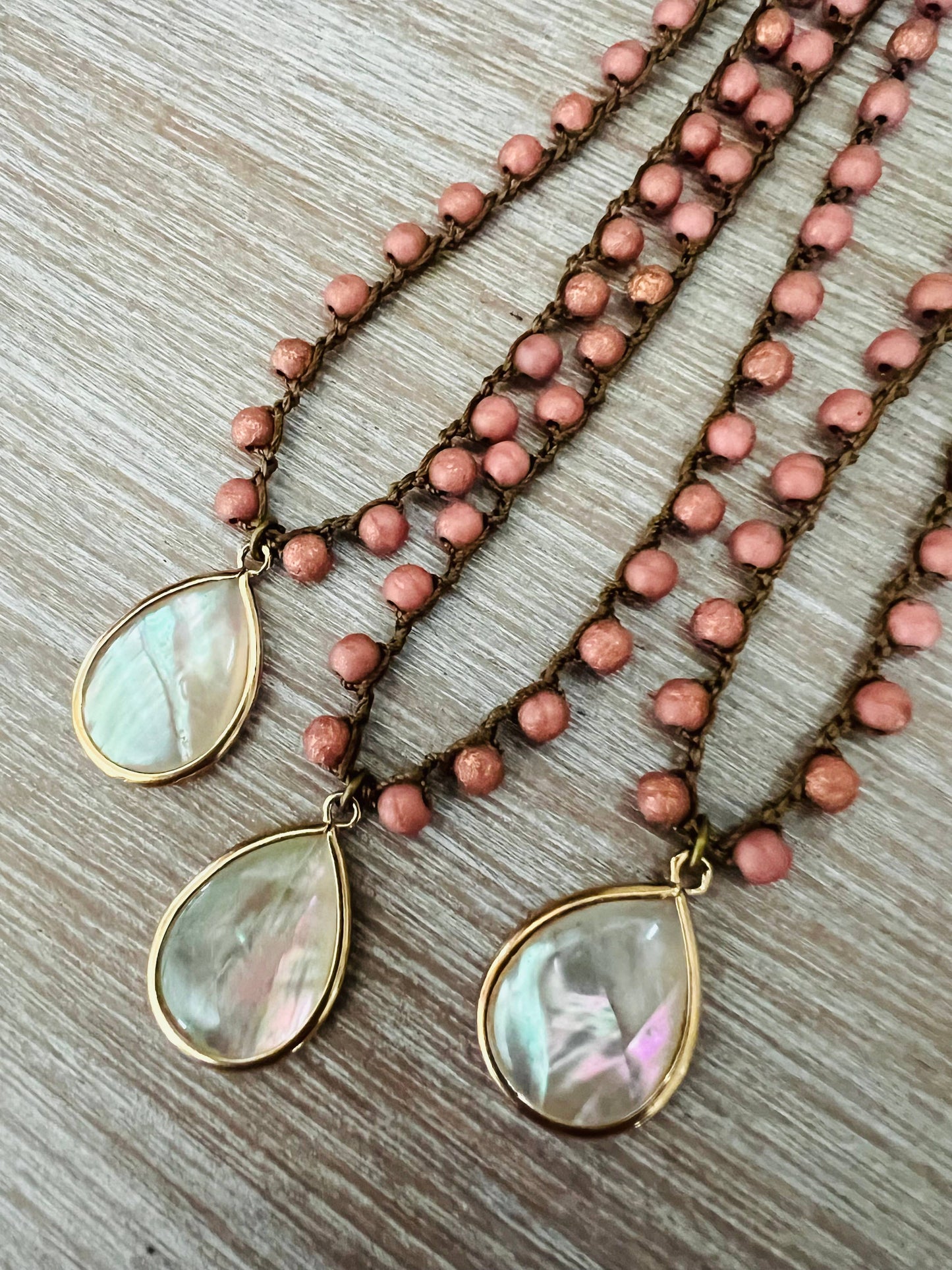 Mother Of Pearl Drop Necklace With Earthy Terracotta Crystal