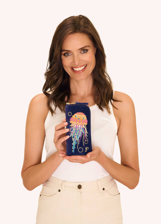 Velvet Sunglasses Pouch - Navy Jellyfish