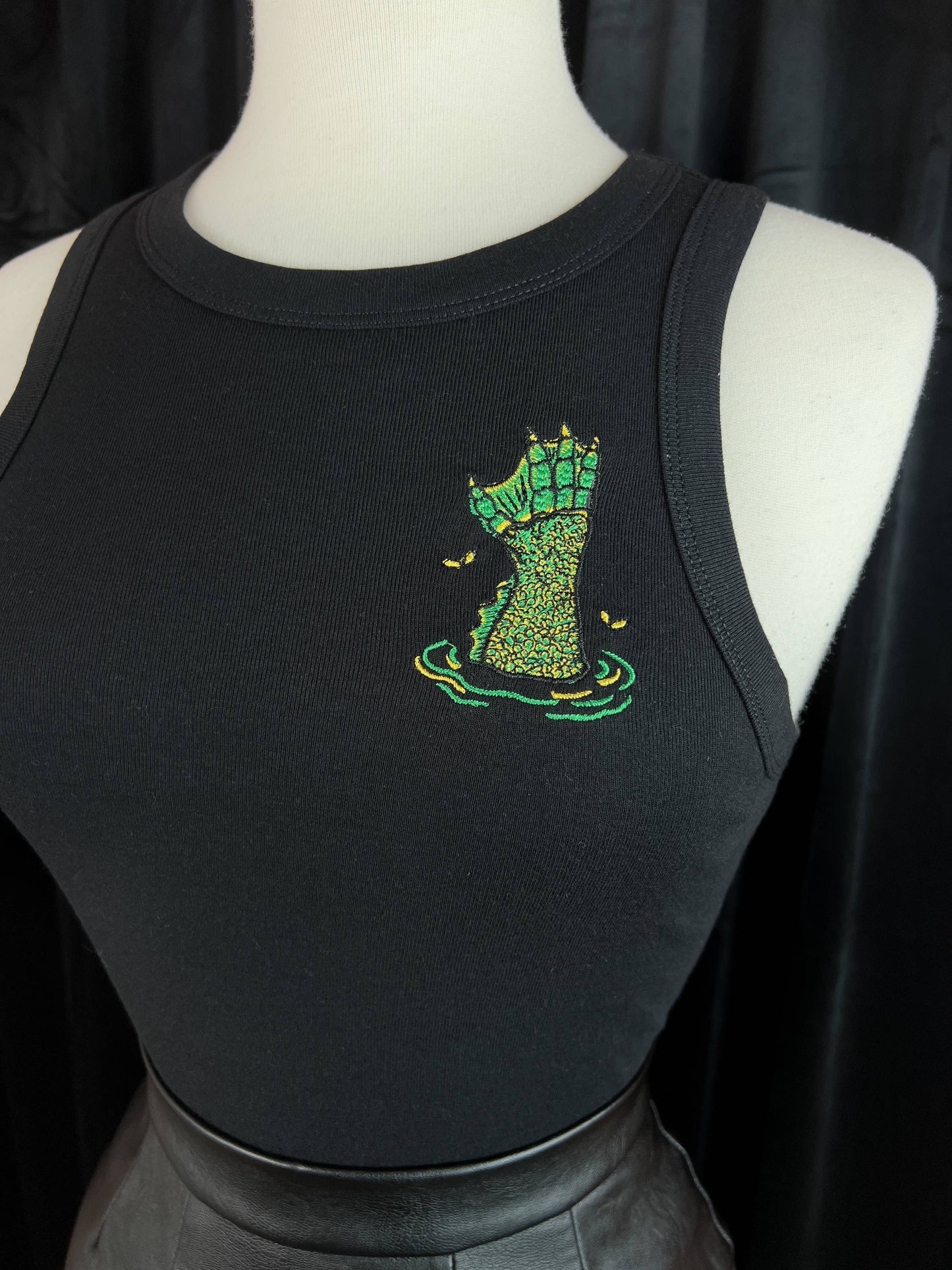 Embroidery Beware of the Lagoon Rib Racer Tank