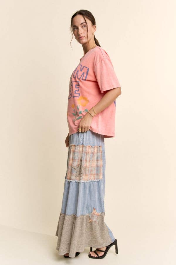 DREAM FREE FLORAL GRAPHIC MINERAL WASH TOP