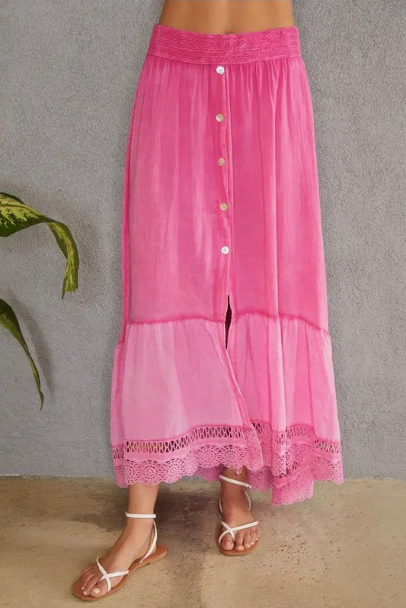 Pink Braided High Low Maxi Skirt