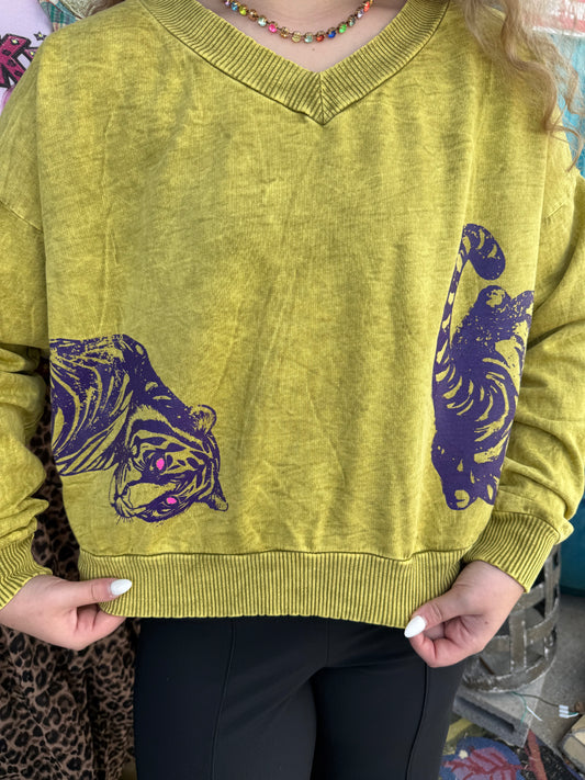 CHARTREUSE PURPLE ELECTRIC TIGER SWEATSHIRT