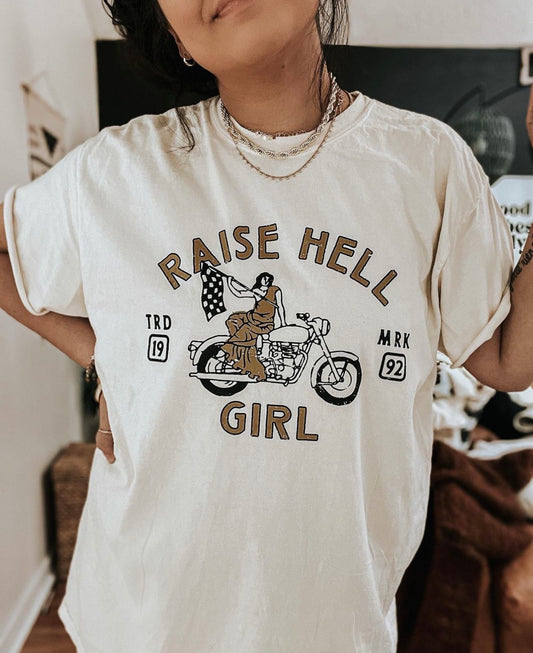 Raise Hell Girl Feminist Girl Power Oversized Tee - Ivory