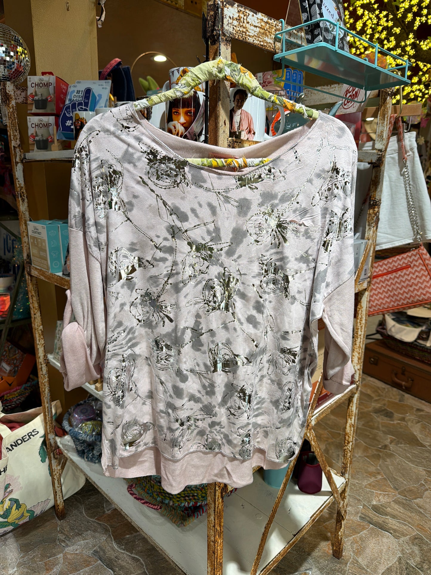 Blush Metallic Foil Butterfly Top