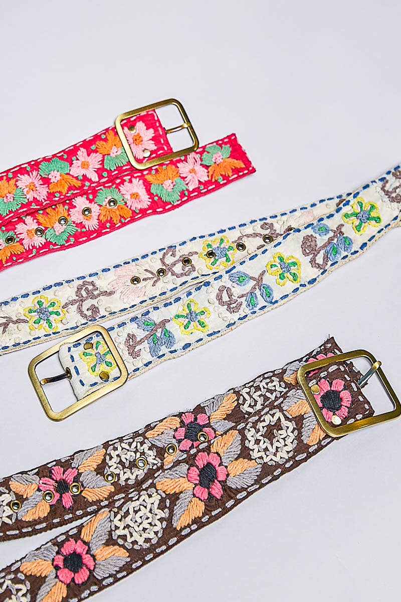 Handcrafted Flower Embroidered Bead Accessory Belt