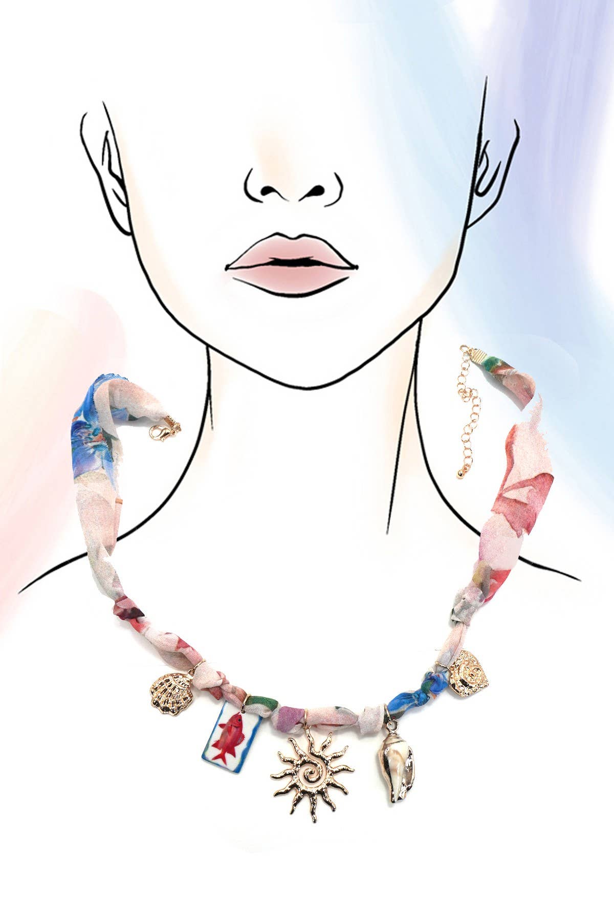 SCARF CHARM NECKLACE-FISH SUN CONCH SEASHELL