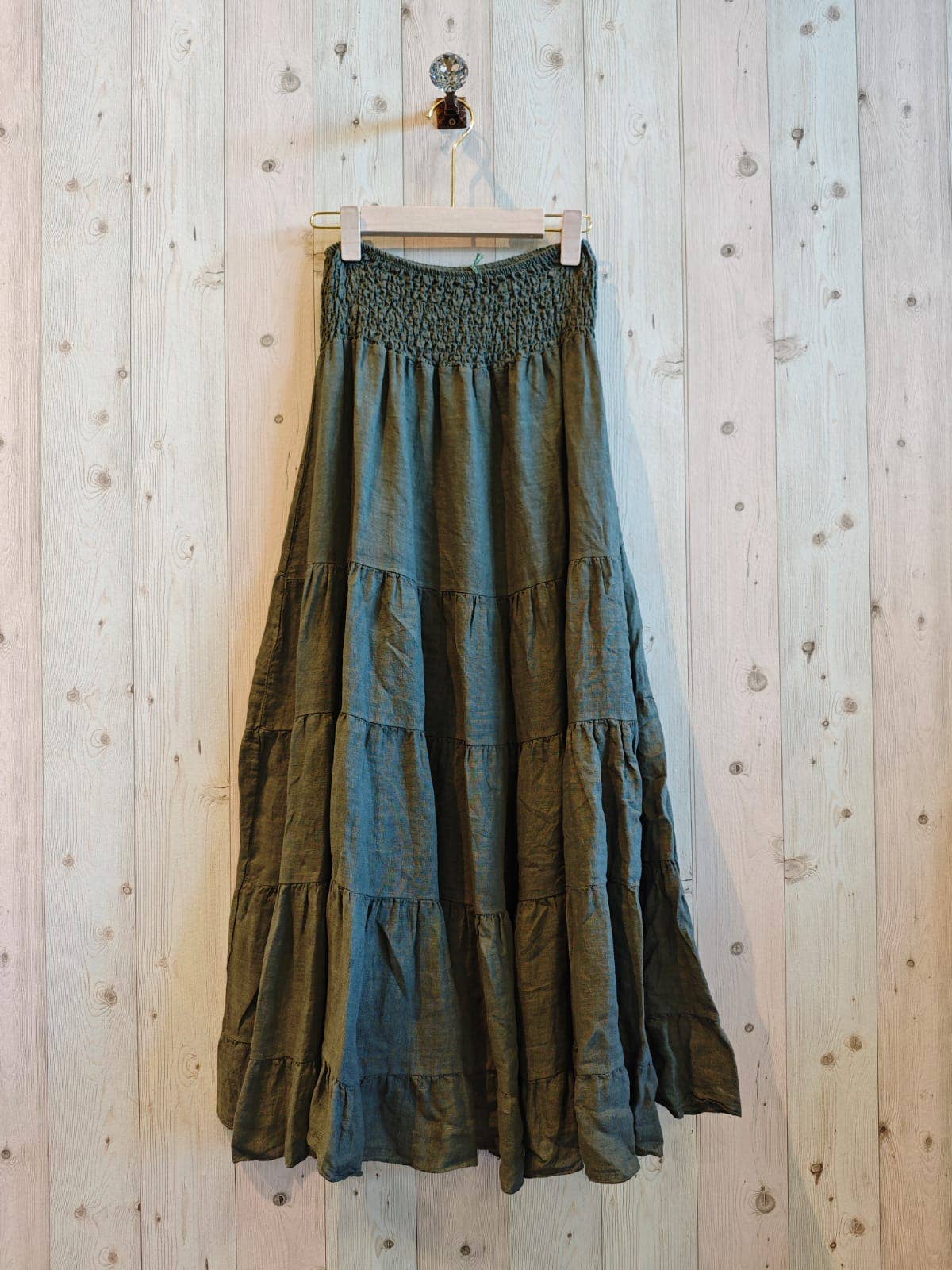 100% LINEN TIERED MAXI SKIRT
