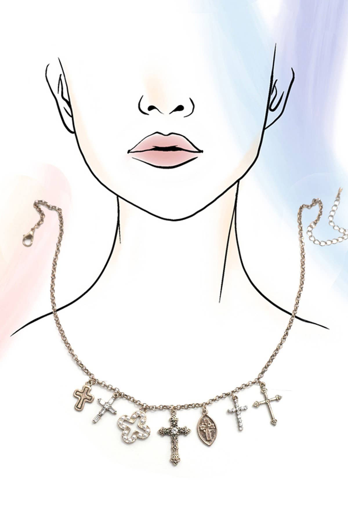 CHARM NECKLACE-BURNISH GOLD CROSS CHARMS