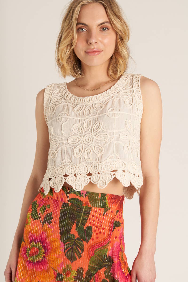 Sleeveless Flower Pattern Crochet Top