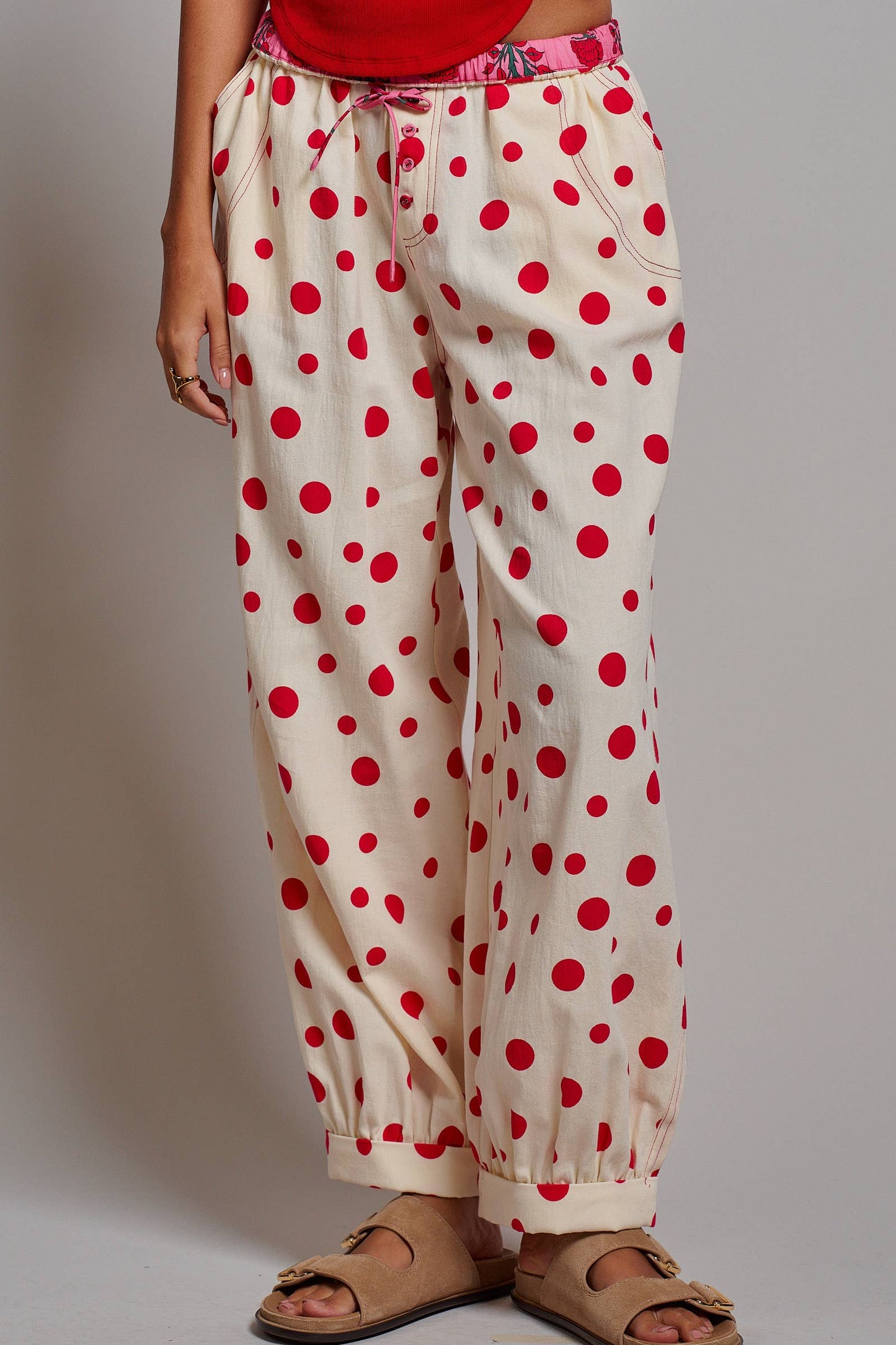 Retro Polka Dot Elastic Waist Wide-Leg Pants