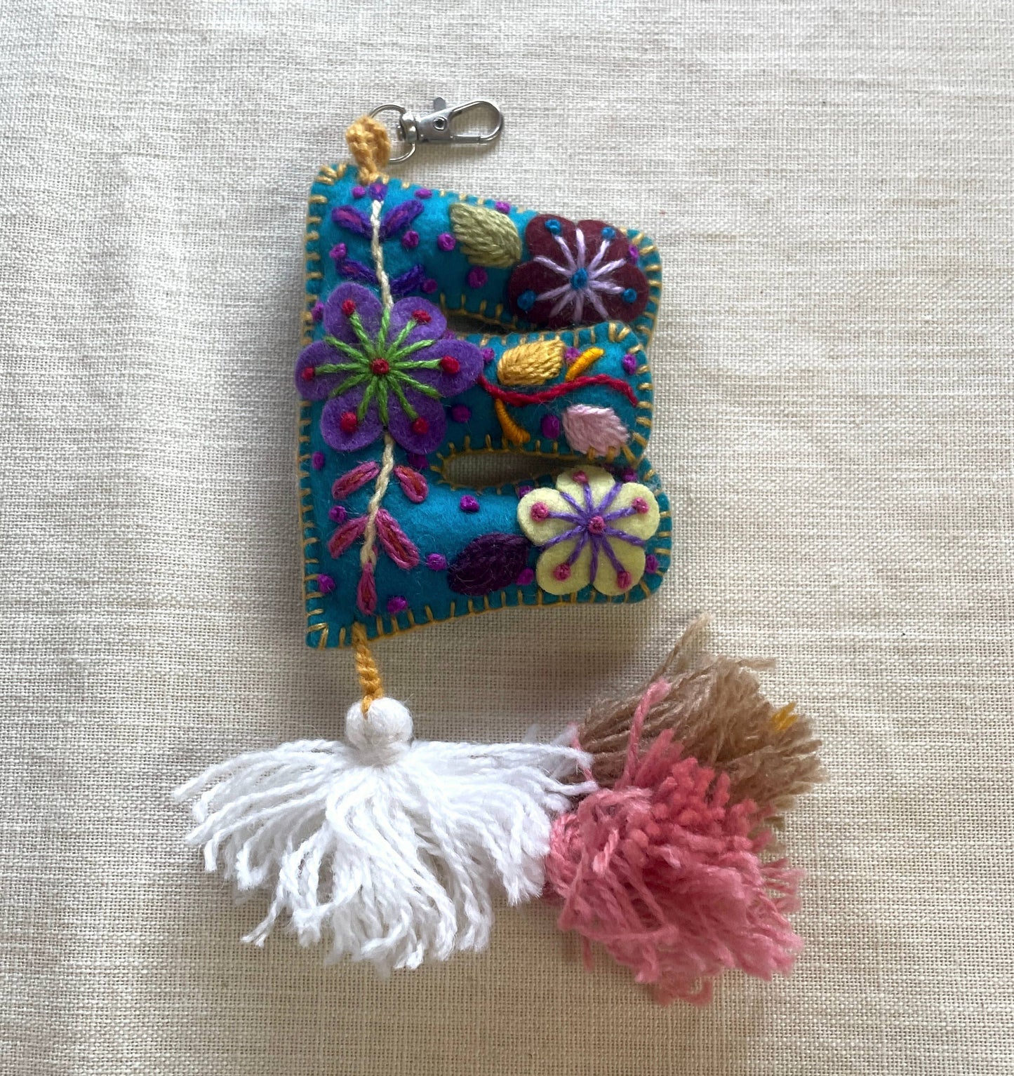 E - Hand Embroidered Keychain, Peru