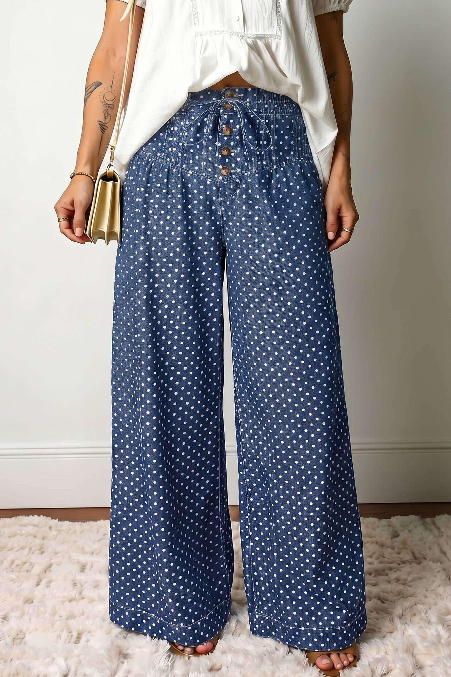 Polka Dot Button Pleated Detail (4-16)