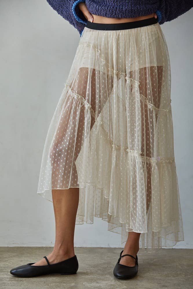 Woven  Mesh Dot Print See Through Skirt