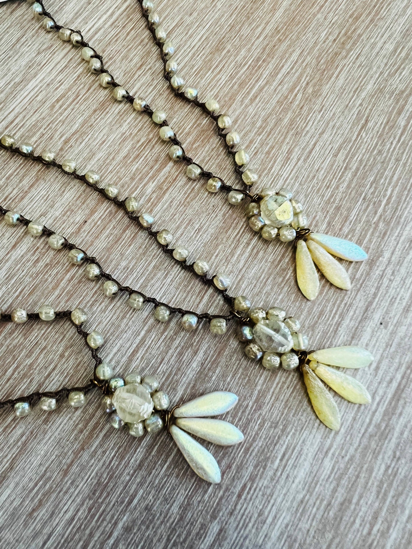 Floral Dagger Princess Crocheted Necklace In Etched Ivory