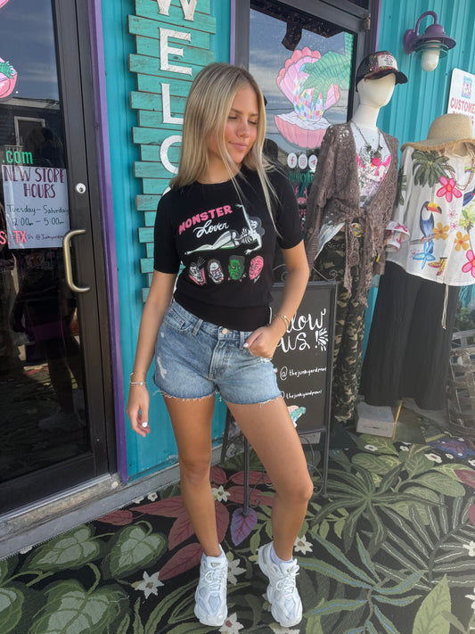 Monster Lover short sleeve Sweater in Black