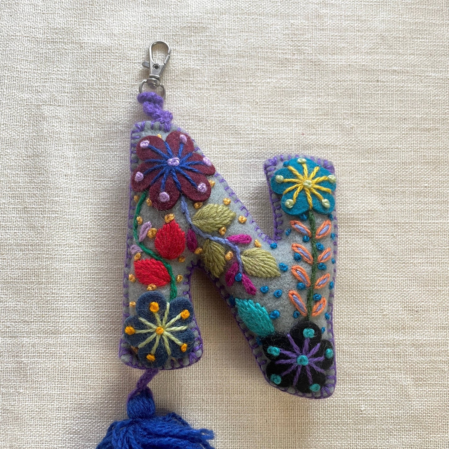 N - Hand Embroidered Keychain
