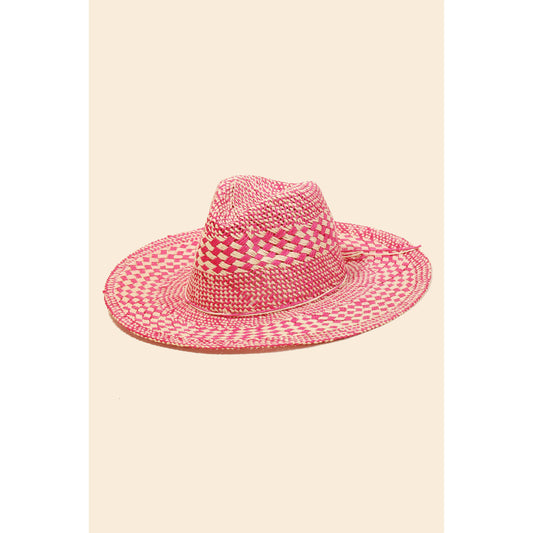 Checkered Straw Weave Sun Hat