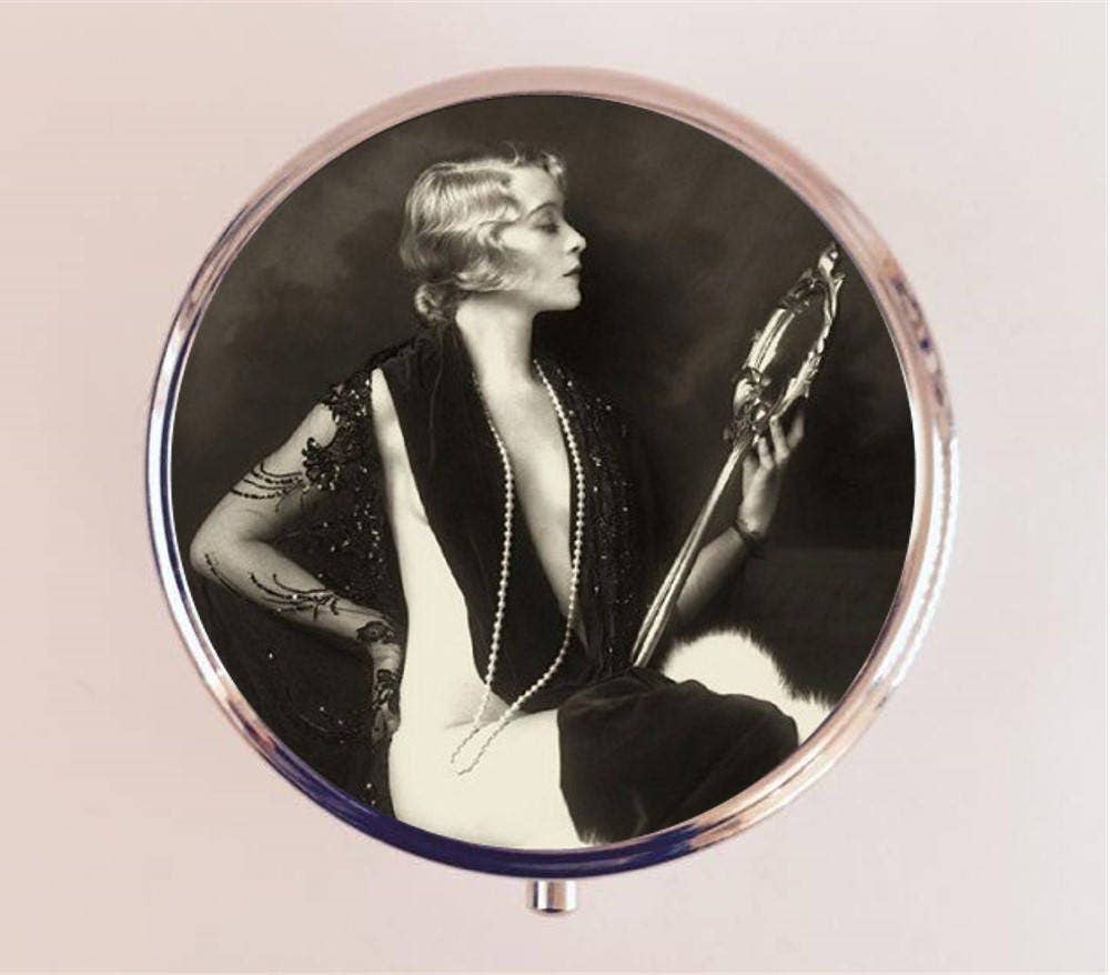 Flapper Mirror Pill Box Case Pillbox