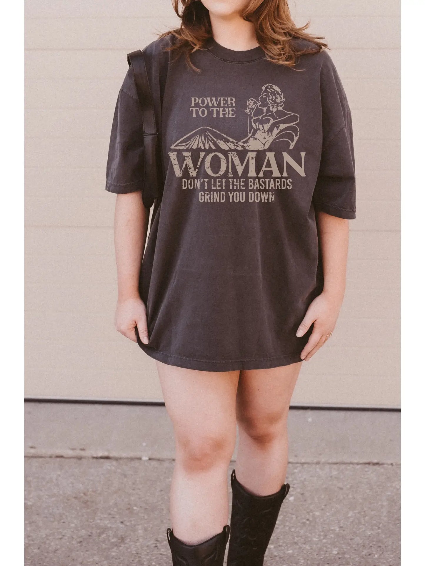 Power To the Woman Oversized Graphic Tee - Smoke