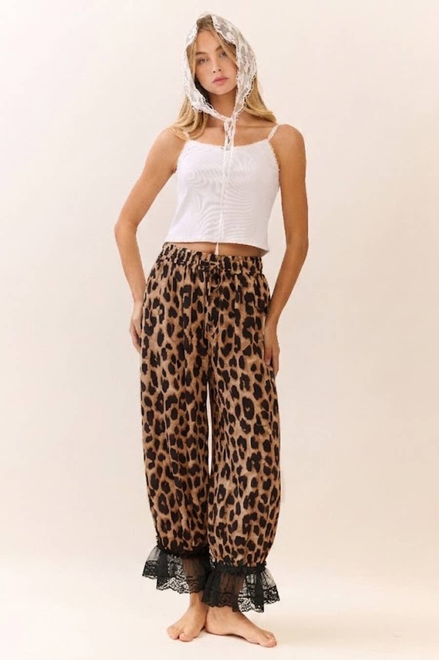 Plus Leopard Printed  Wide Leg Bloomer Pants