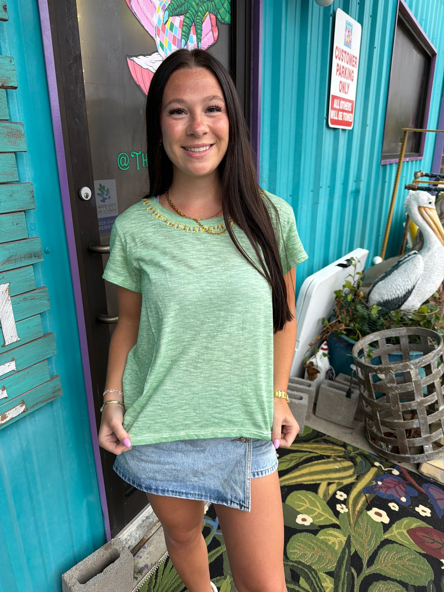 Mint Stitched Short Sleeve Tee