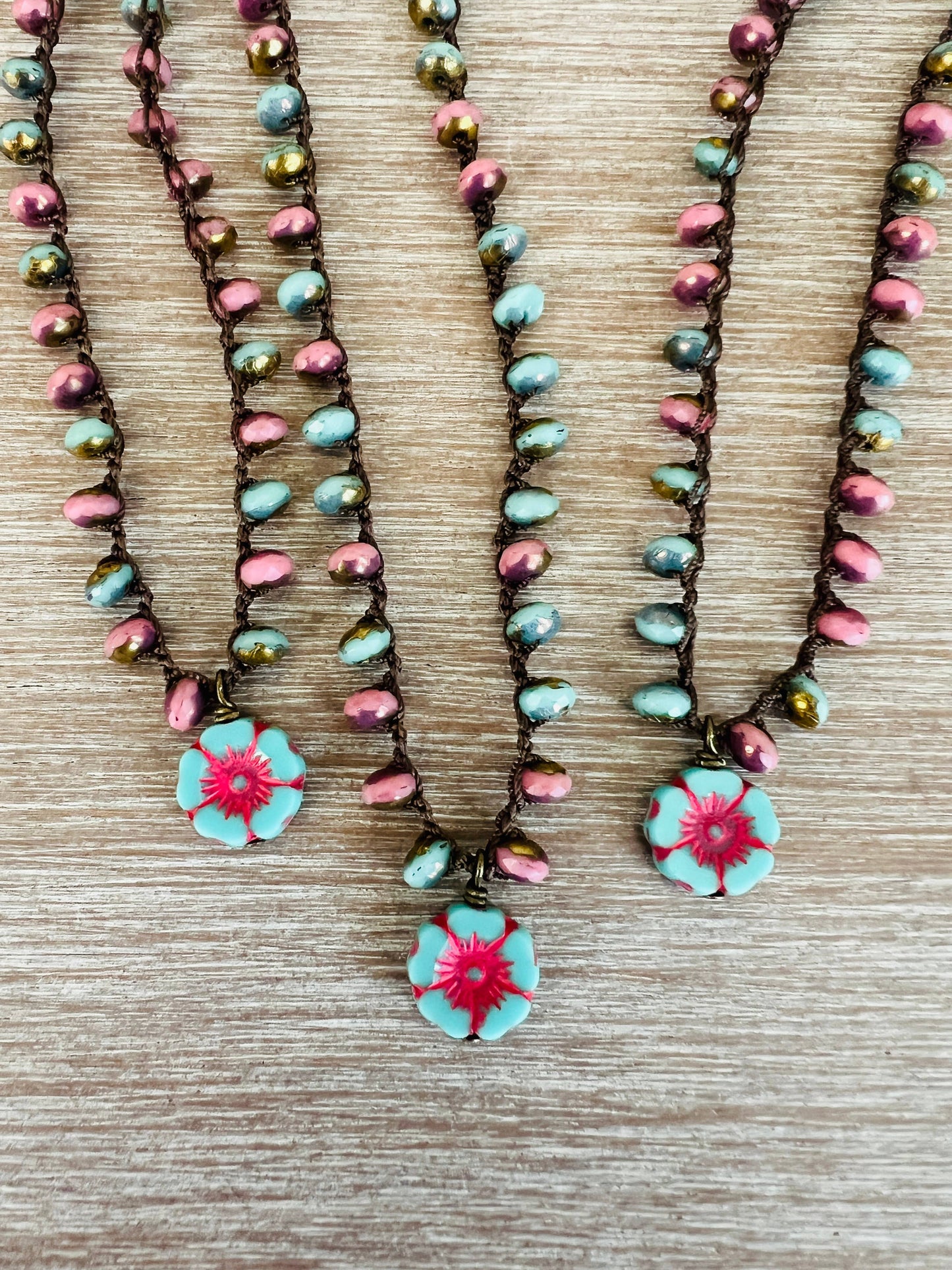 Cotton Candy Pressed Glass Flower Necklace