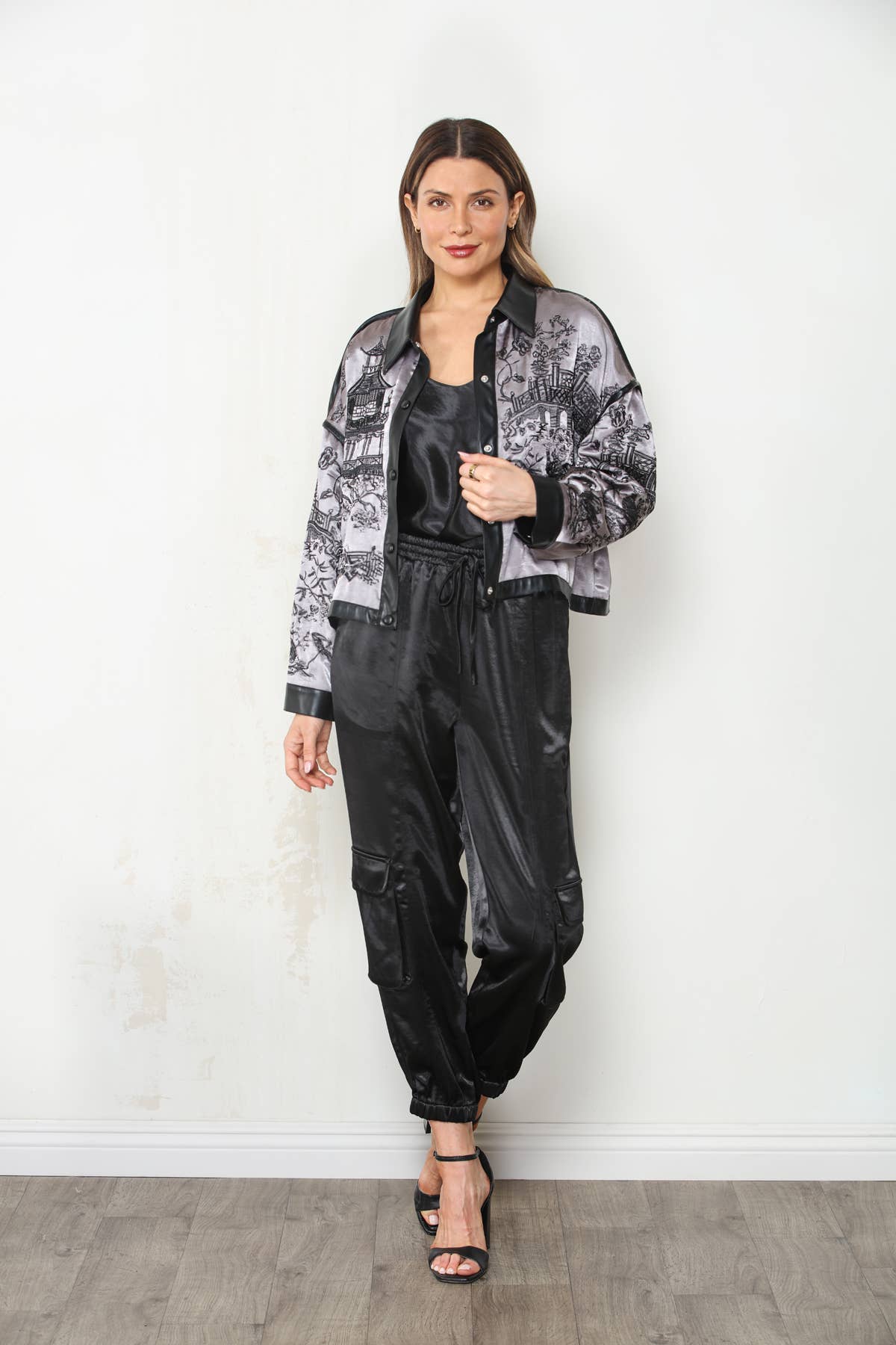 PRE ORDER SHIPS NOVEMBER 10 Embroidered Chinoiserie Crop Satin Jacket