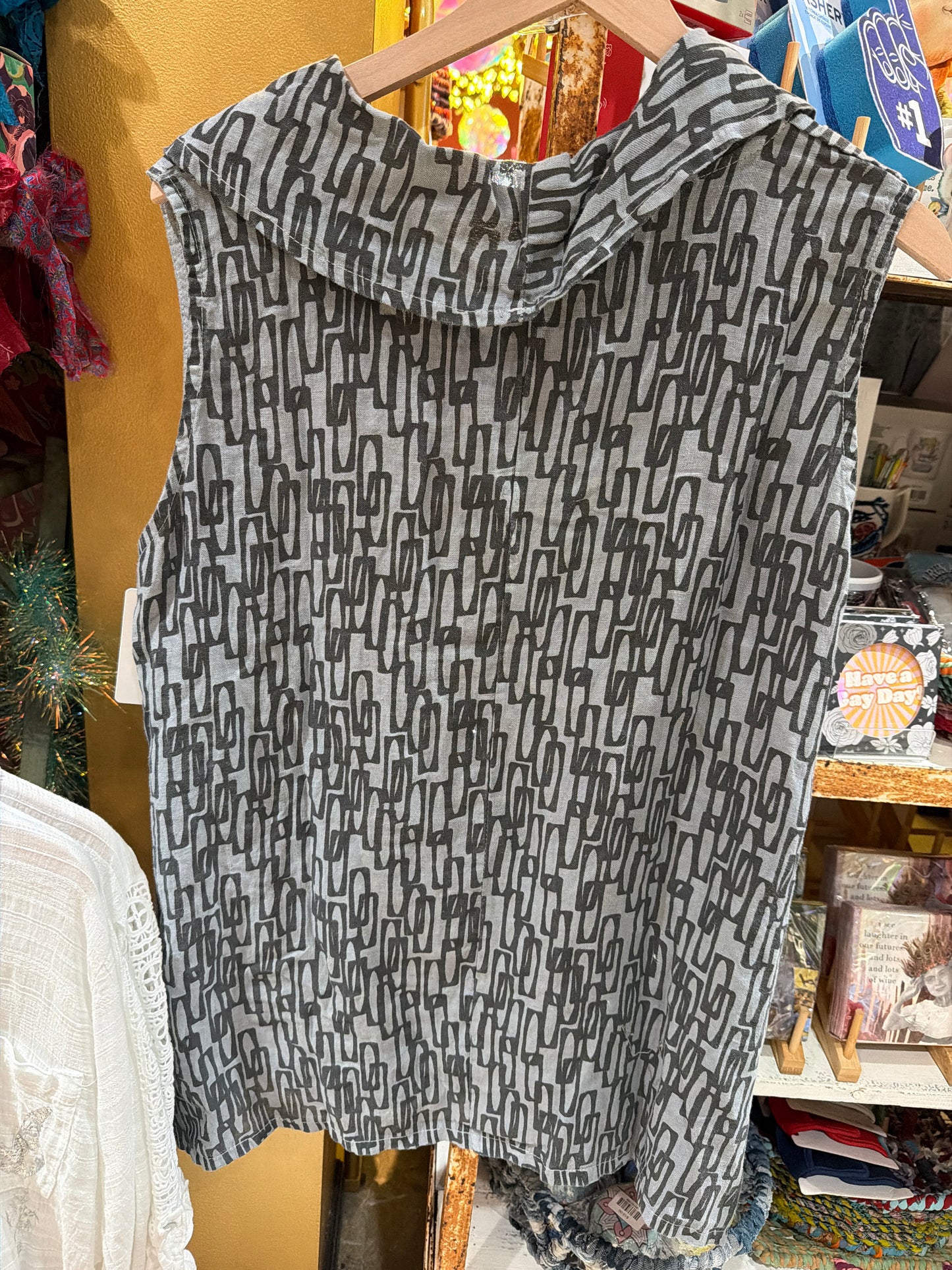 Black and Grey Linen Cowl Collar Shirt