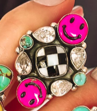 Happy Days Smiley Checkered Stone Rings - Made to Order