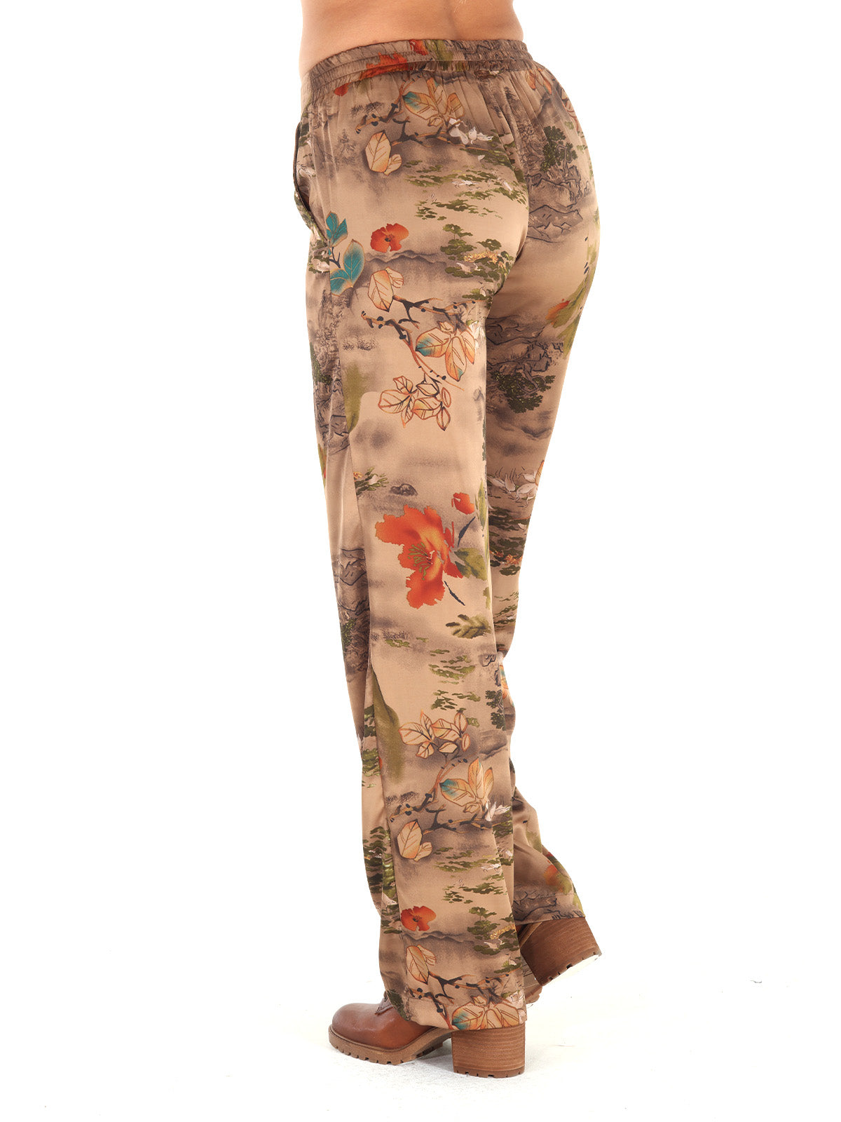 Satin Vintage Landscape Print Pants