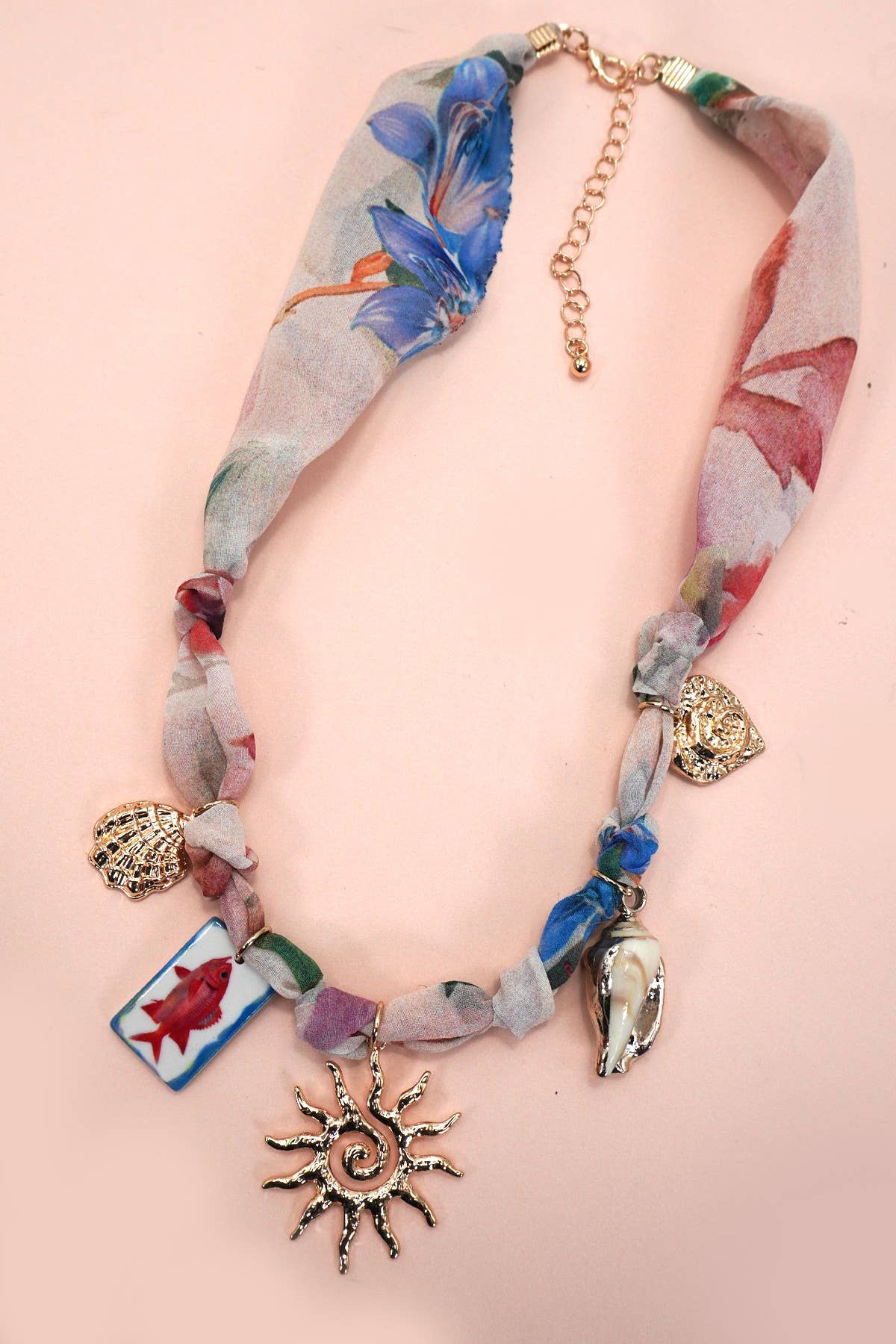 SCARF CHARM NECKLACE-FISH SUN CONCH SEASHELL