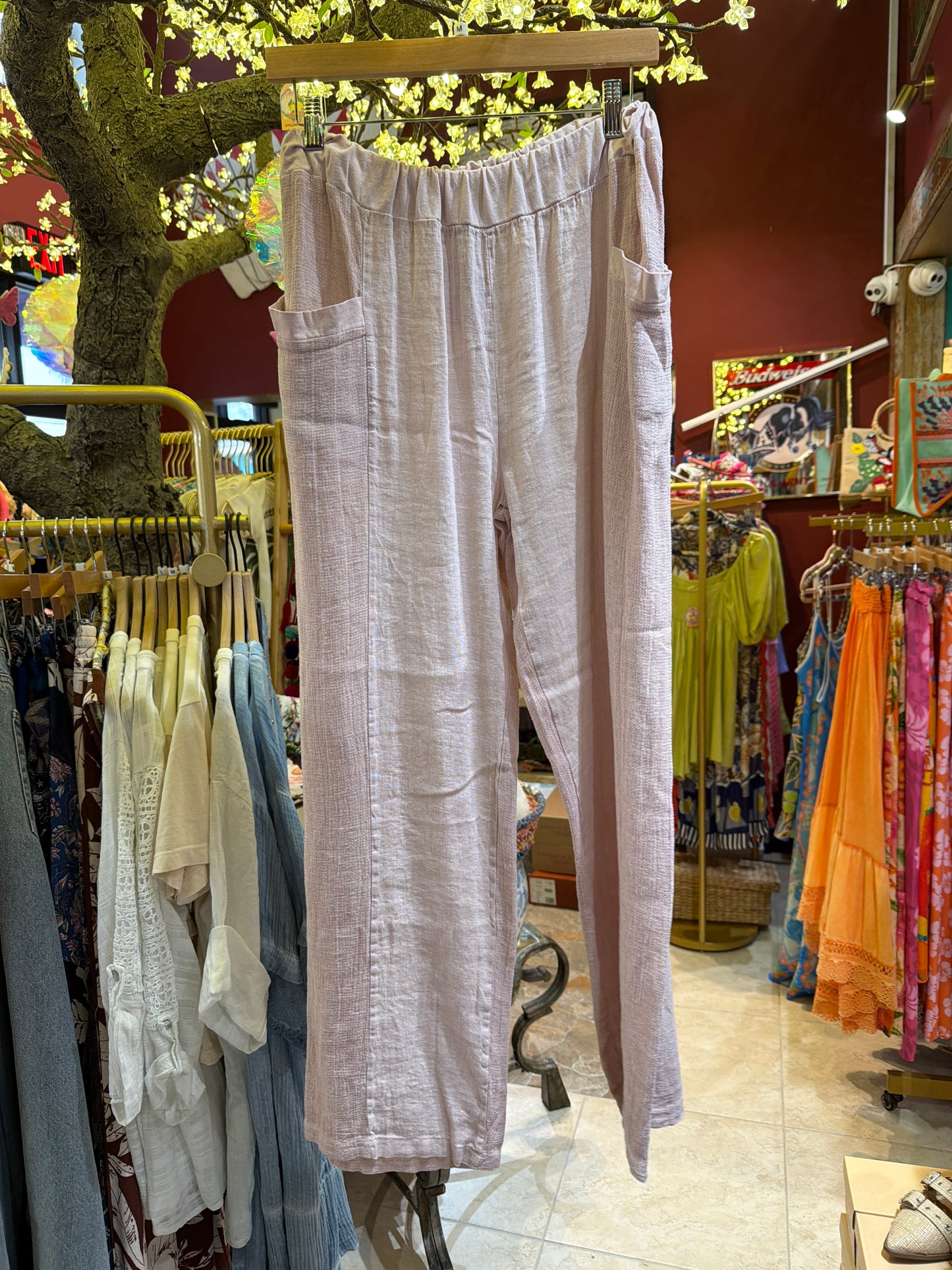 Blush Linen Contrast Pants