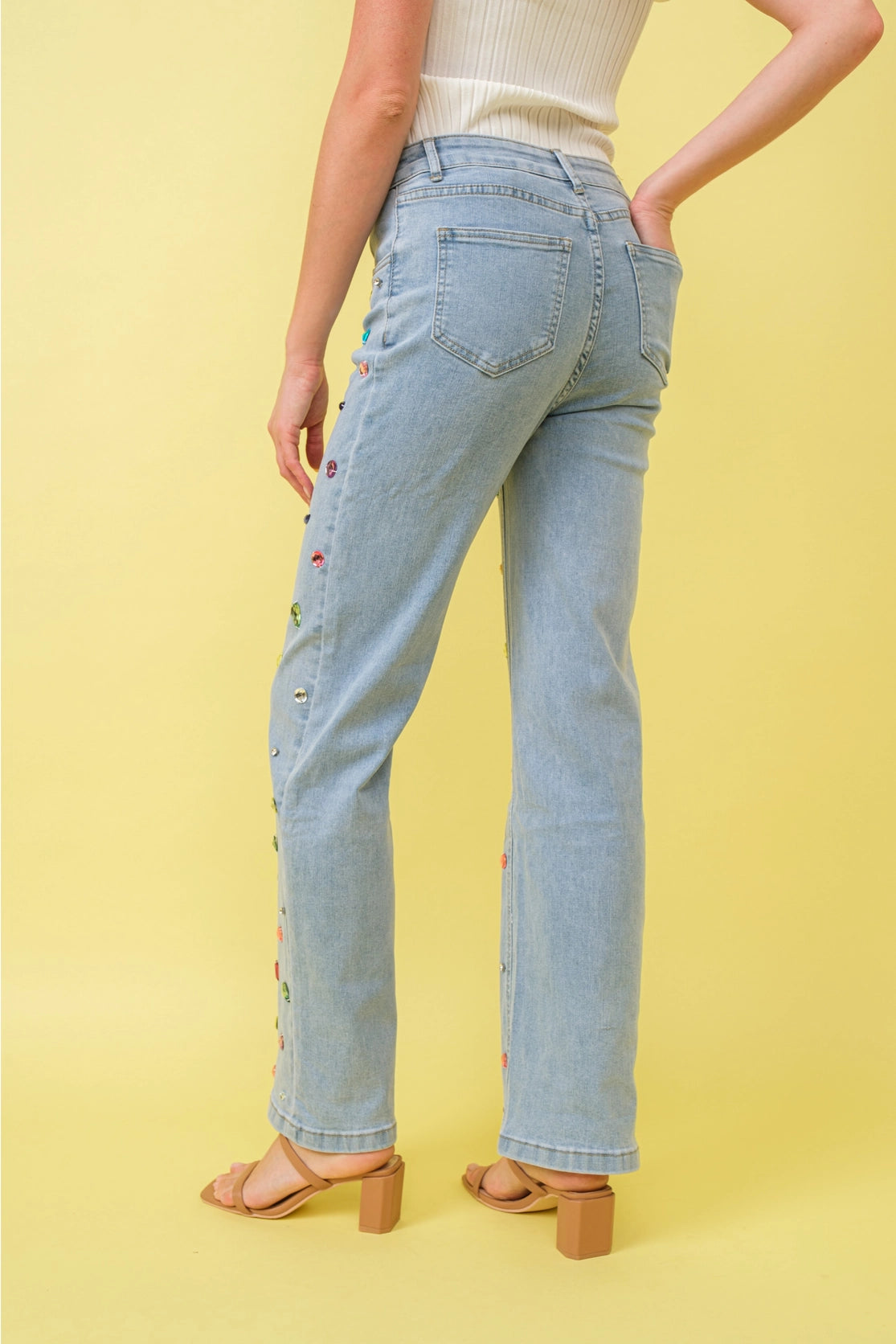 Light Wash Mid Rise Rhinestone Jeans