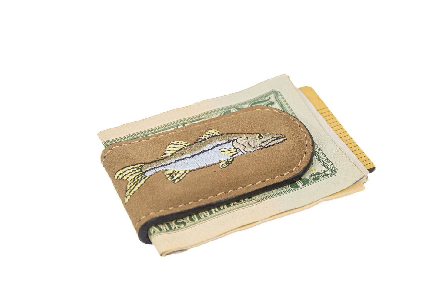 Embroidered Fish Leather Money Clip