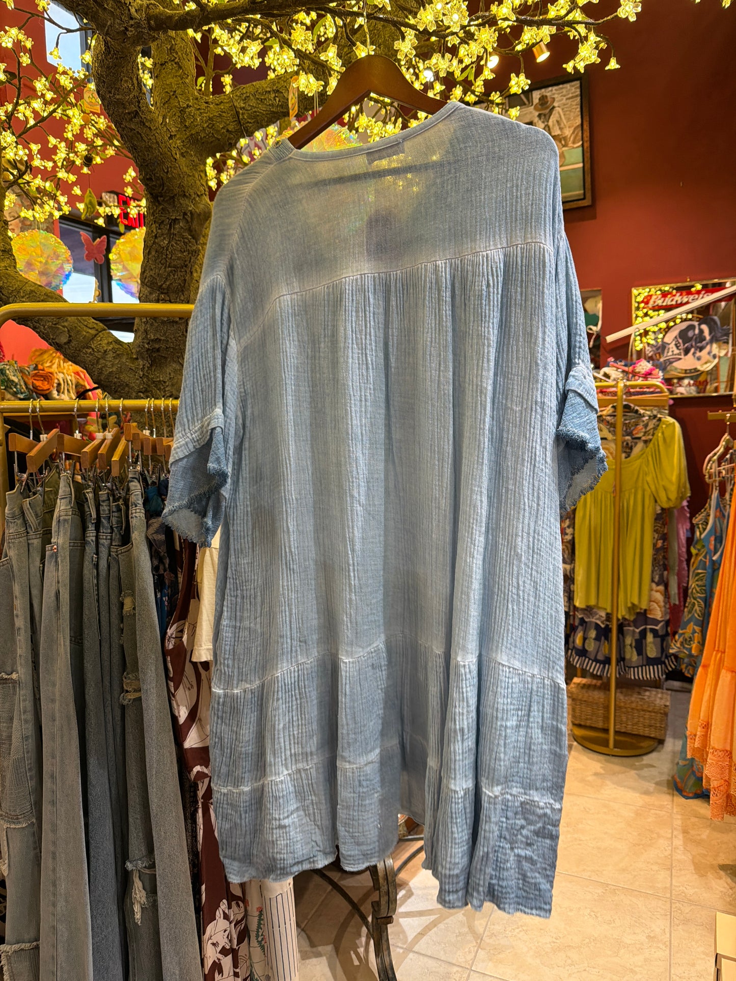 Blue cotton gauze tunic dress