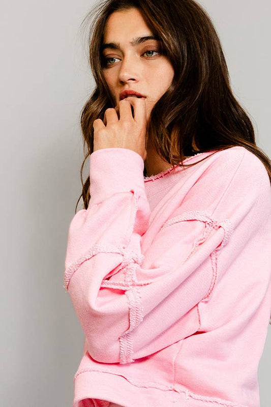 Pink Solid Cropped Sweatshirt