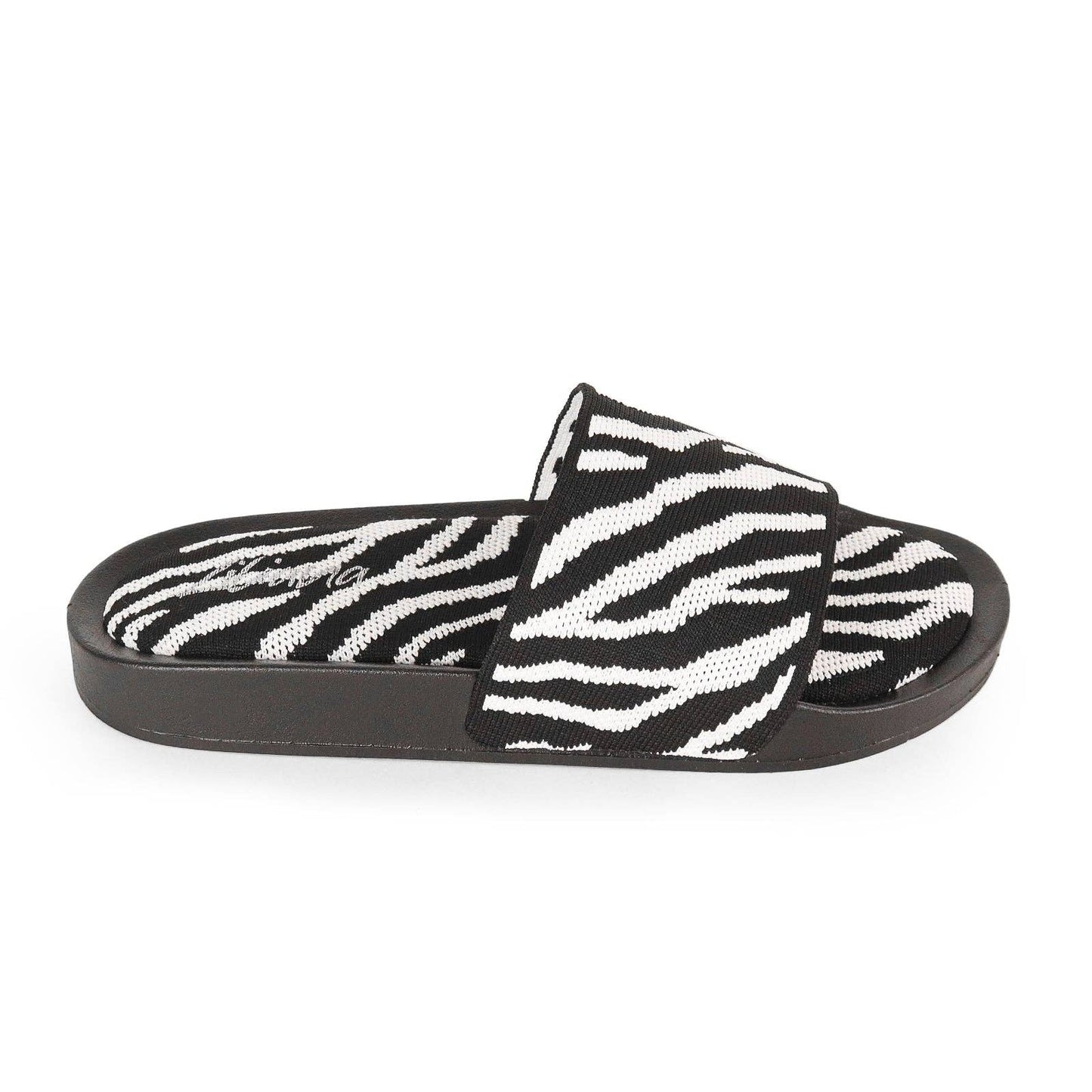 Zebra Print Black Terry Slide Sandals