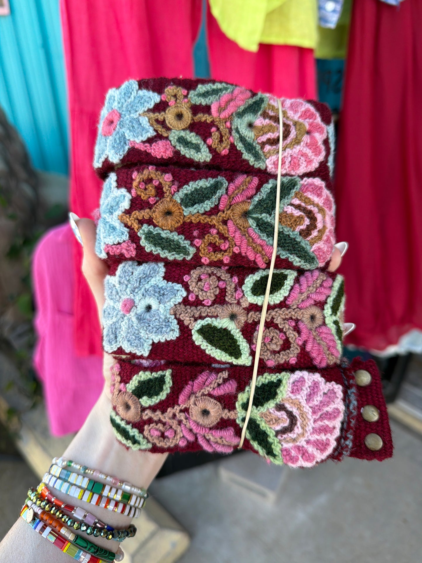 Rose Burgundy Wide Embroidered Belt