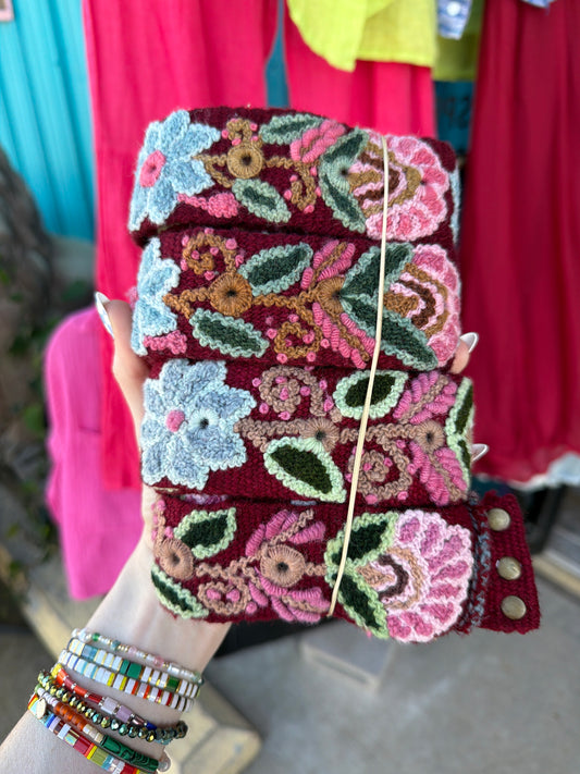 Rose Burgundy Wide Embroidered Belt