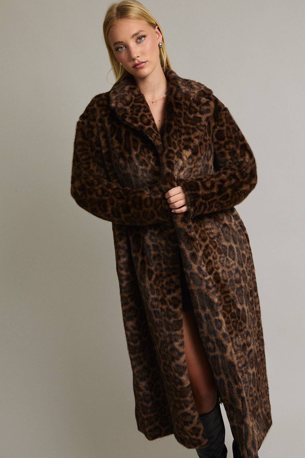 Faux Fur Long Leopard Coat
