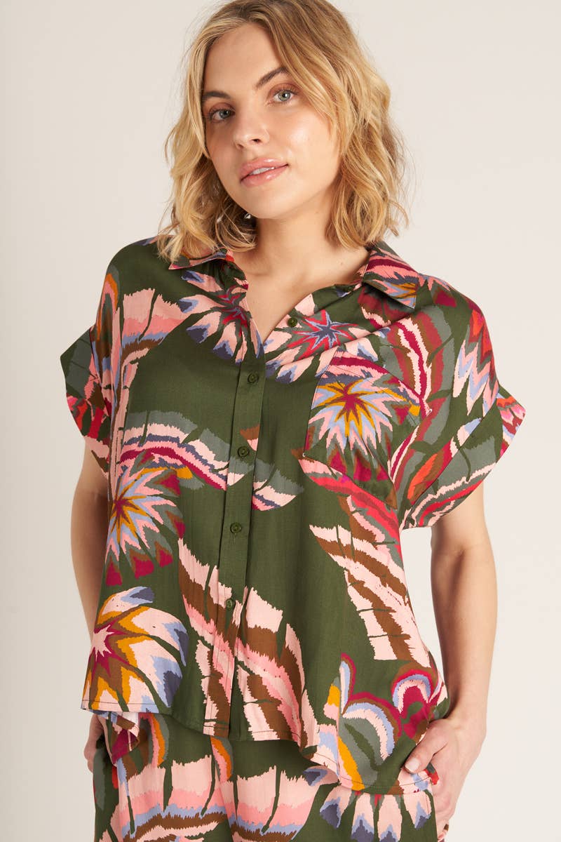 Silky Tropical Short Sleeve Pant Set