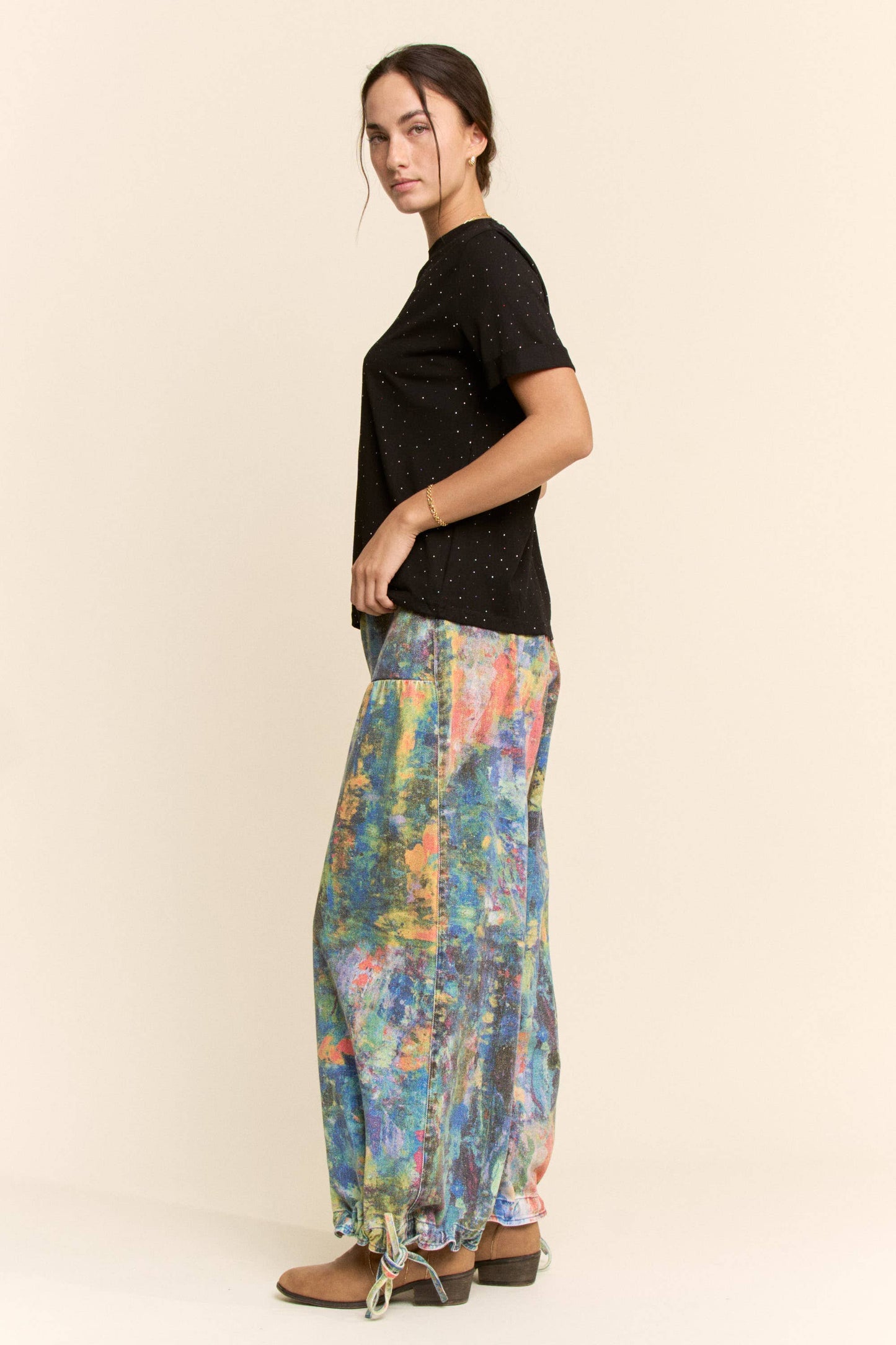 PLUS SIZE DENIM WIDE OPEN MID HIGH WAIST PANT