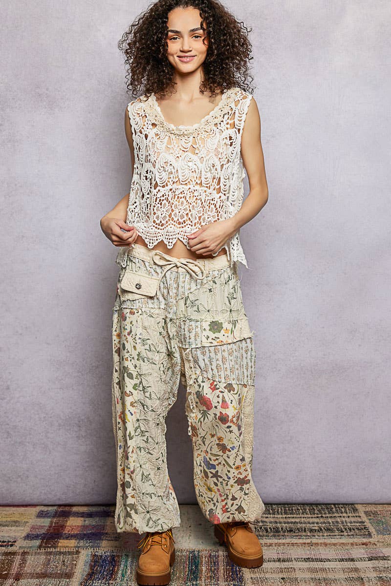 Crochet Lace Bead Neck Sleeveless Cropped Top