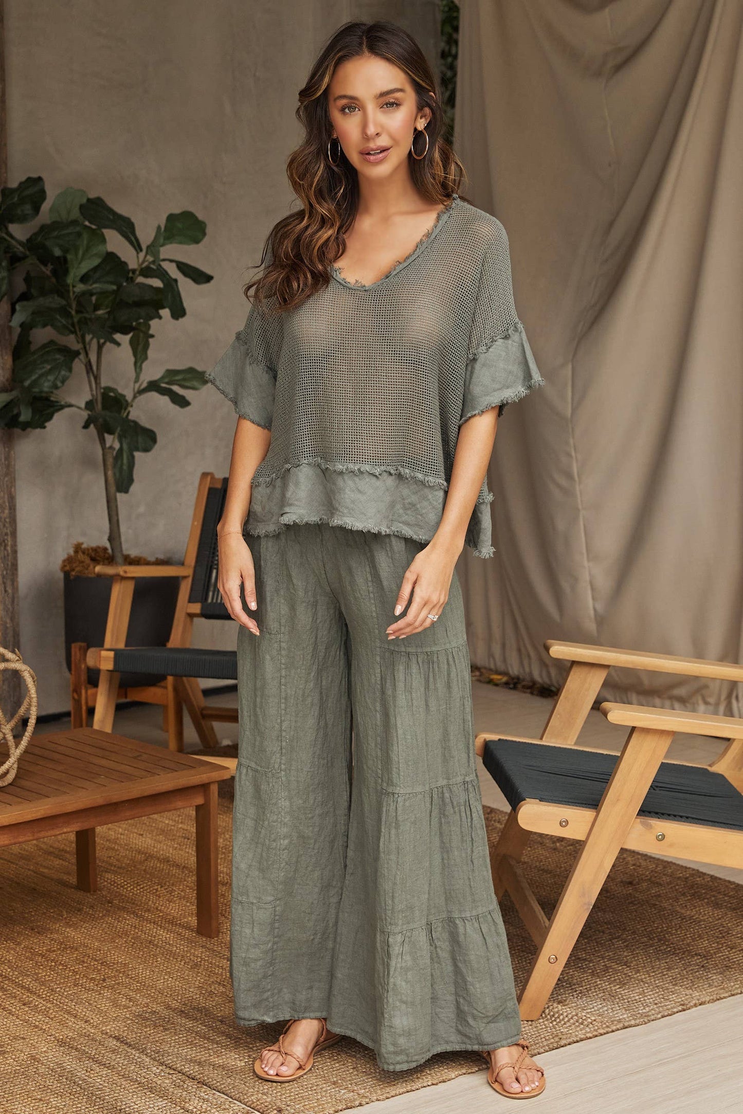 Linen Tiered Palazzo Pants