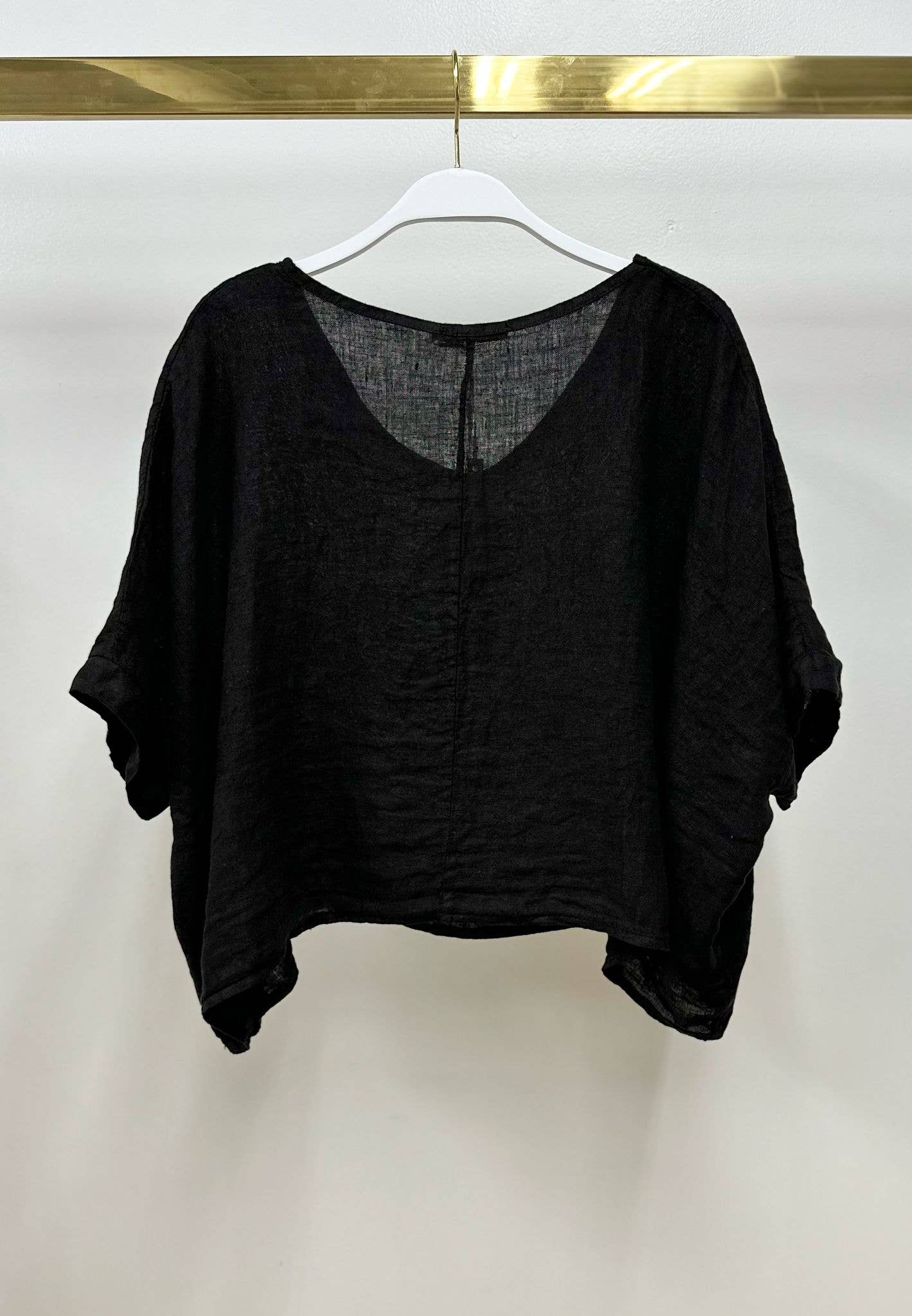 Black Linen Dolman Sleeve Top