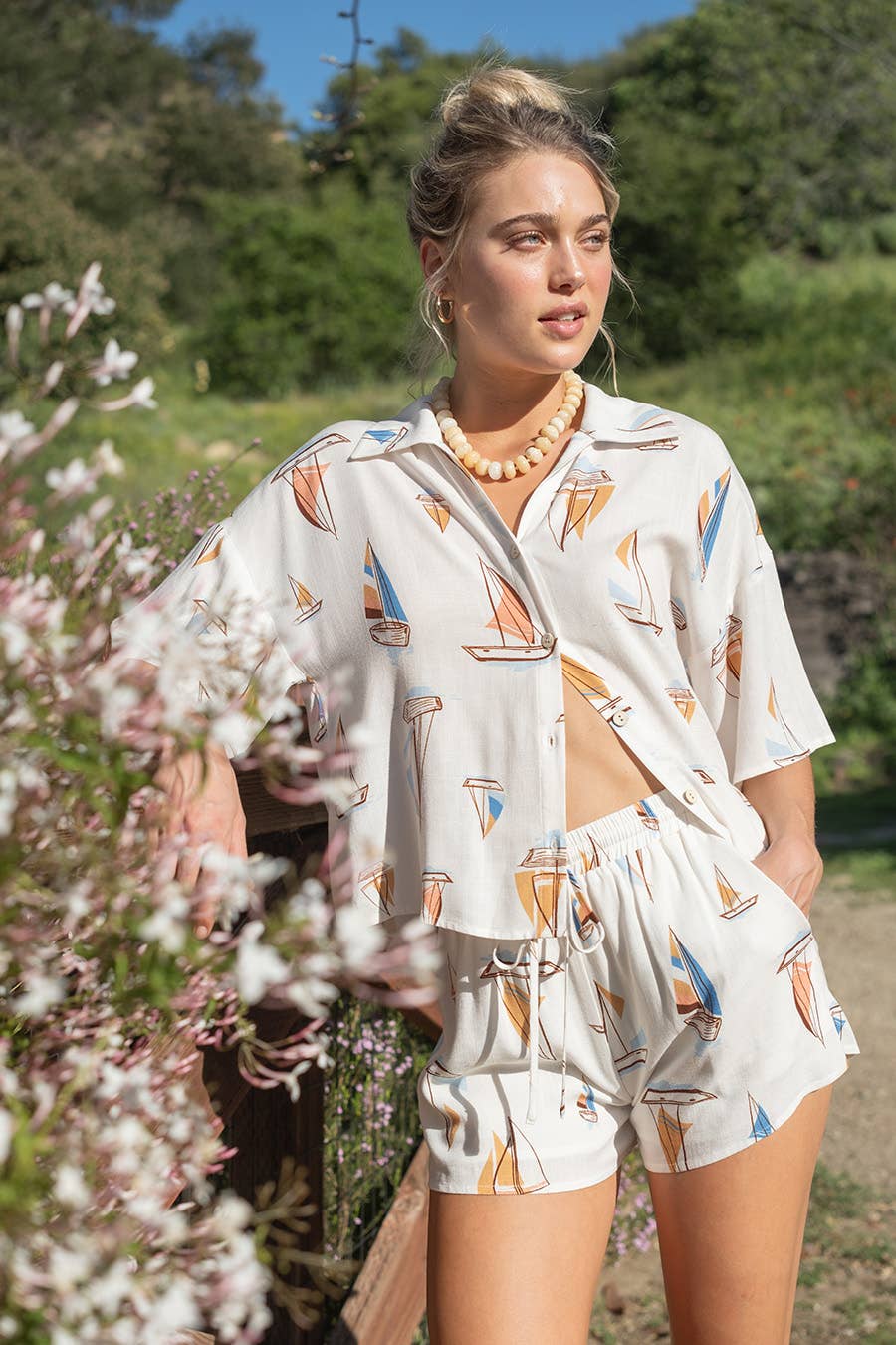 Sailboat Print Top and Shorts Set