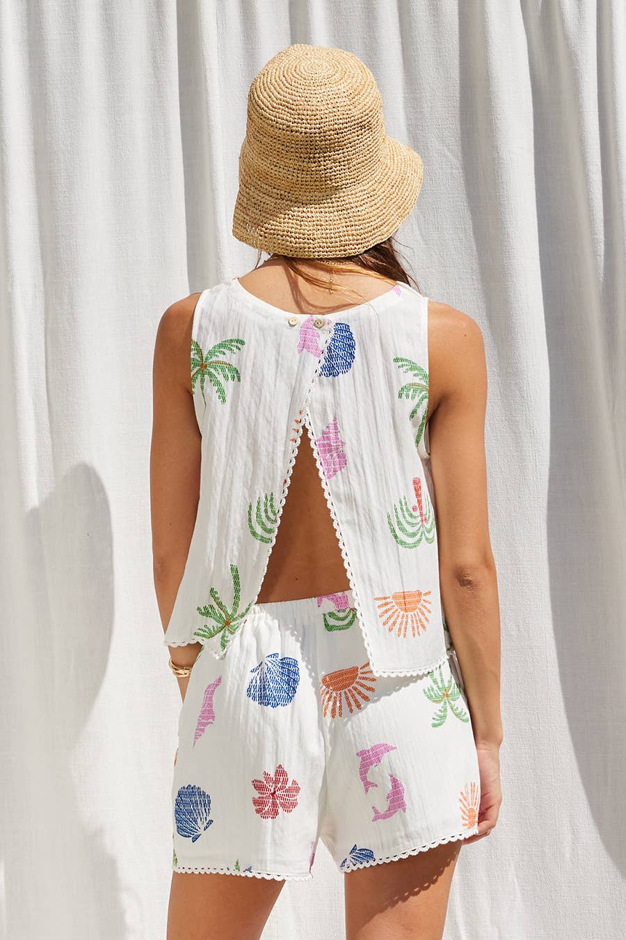 Palm and Dolphin Printed 2- Piece Short Set